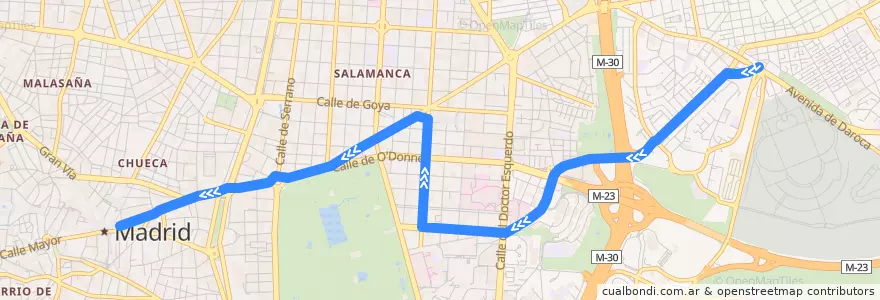 Mapa del recorrido Bus 15: La Elipa → Sol de la línea  en Madrid.