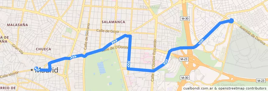 Mapa del recorrido Bus 15: Sol → La Elipa de la línea  en Madrid.