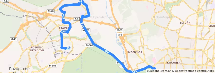 Mapa del recorrido Bus 161: Estacion Aravaca → Moncloa de la línea  en 마드리드.