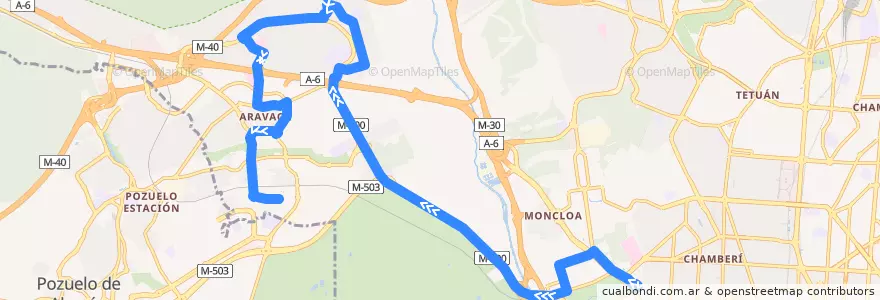Mapa del recorrido Bus 161: Moncloa → Estación Aravaca de la línea  en 마드리드.
