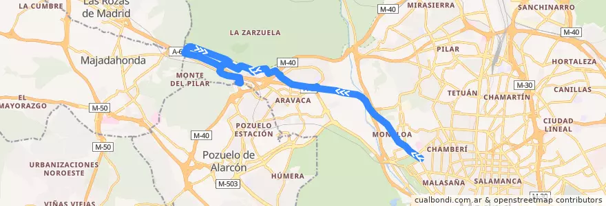 Mapa del recorrido Bus 162: Moncloa → El Barrial de la línea  en Madrid.
