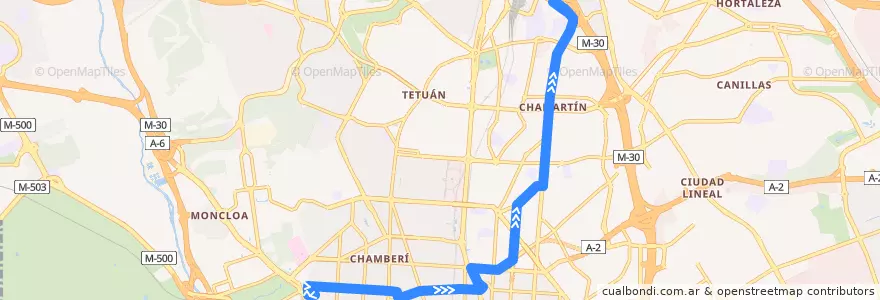 Mapa del recorrido Bus 16: Moncloa → Pio XII de la línea  en 마드리드.