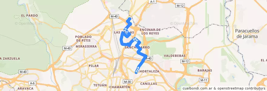 Mapa del recorrido Bus 172L: Hortaleza → Telefonica de la línea  en Madrid.