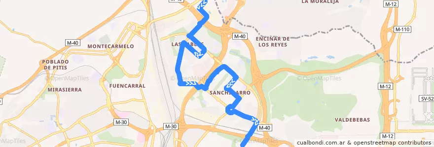 Mapa del recorrido Bus 172L: Telefonica → Hortaleza de la línea  en Madrid.