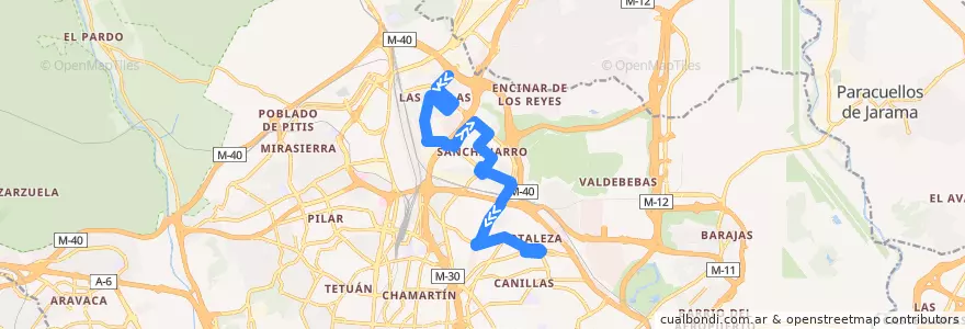 Mapa del recorrido Bus 172SF: Las Tablas → Hortaleza de la línea  en Madrid.