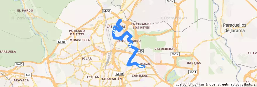 Mapa del recorrido Bus 172SF: Hortaleza → Las Tablas de la línea  en Мадрид.