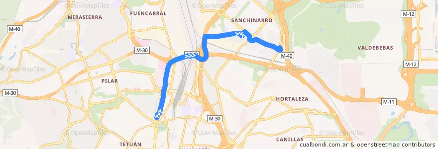 Mapa del recorrido Bus 174: Pza. Castilla → Sanchinarro Este de la línea  en مادرید.