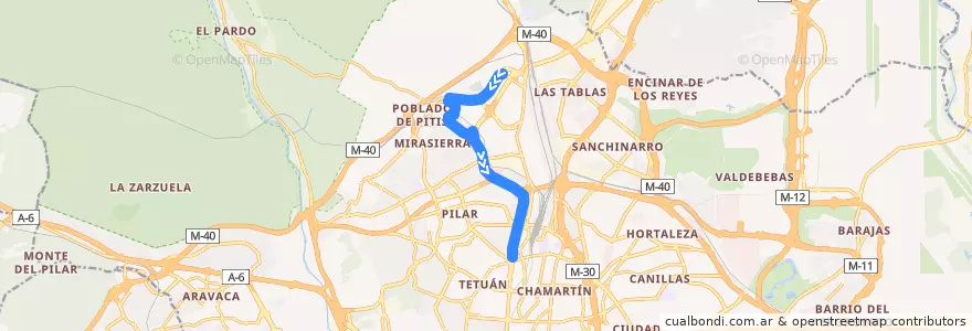 Mapa del recorrido Bus 178: Montecarmelo → Plaza Castilla de la línea  en 마드리드.