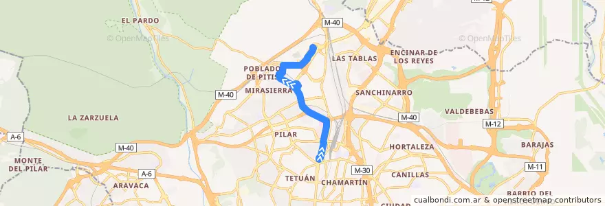 Mapa del recorrido Bus 178: Plaza Castilla → Montecarmelo de la línea  en Madrid.
