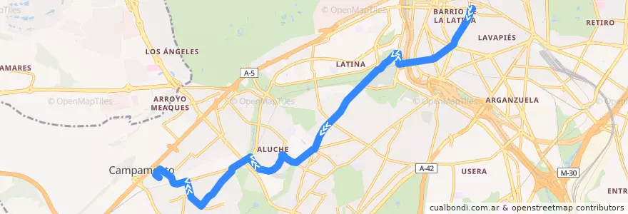 Mapa del recorrido Bus 17: Plaza Mayor → Parque Europa de la línea  en Madrid.