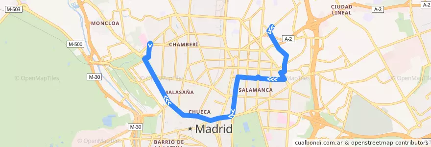 Mapa del recorrido Bus 1: Prosperidad → Cristo Rey de la línea  en مدريد.