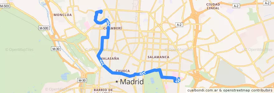 Mapa del recorrido Bus 202: H. G. Marañón → Reina Victoria de la línea  en 마드리드.