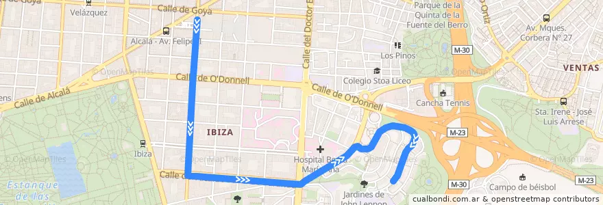 Mapa del recorrido Bus 215: Felipe II → Parque Roma de la línea  en Madrid.