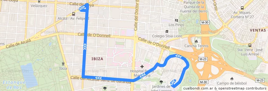 Mapa del recorrido Bus 215: Parque Roma → Felipe II de la línea  en Madrid.