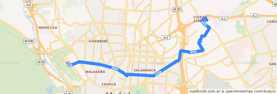 Mapa del recorrido Bus 21: Pintor Rosales → El Salvador de la línea  en Madrid.