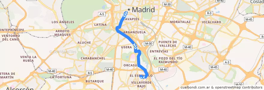 Mapa del recorrido Bus 23: Plaza Mayor → El Espinillo de la línea  en 마드리드.