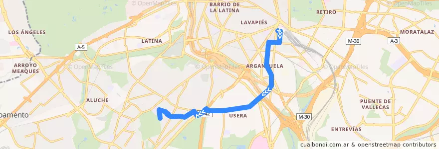 Mapa del recorrido Bus 247: Atocha → San José Obrero de la línea  en Madrid.