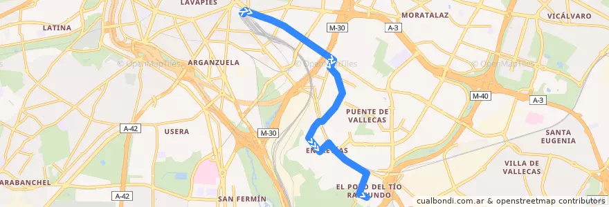 Mapa del recorrido Bus 24: Atocha → El Pozo de la línea  en Madrid.