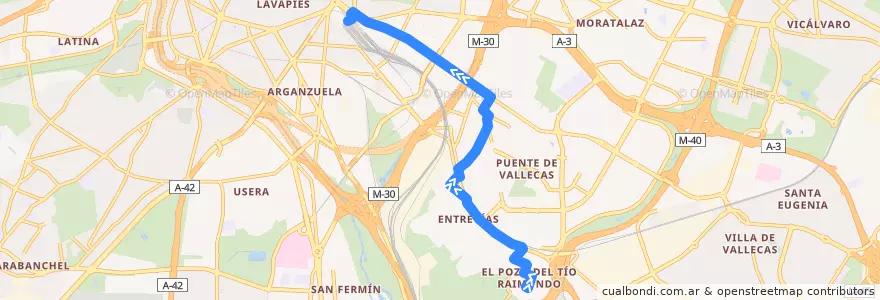 Mapa del recorrido Bus 24: El Pozo → Atocha de la línea  en Madrid.