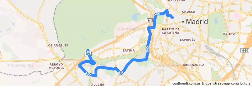 Mapa del recorrido Bus 25: Casa de Campo → Ópera de la línea  en Madrid.