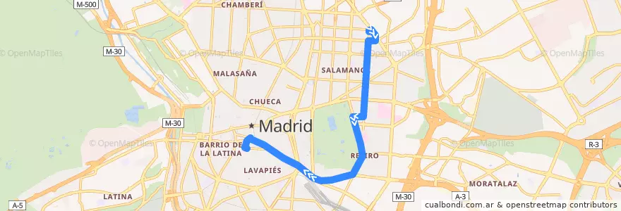 Mapa del recorrido Bus 26: Diego de León → Tirso de Molina de la línea  en Madrid.
