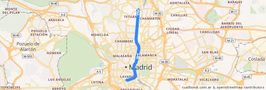 Mapa del recorrido Bus 27: Plaza Castilla → Embajadores de la línea  en Мадрид.