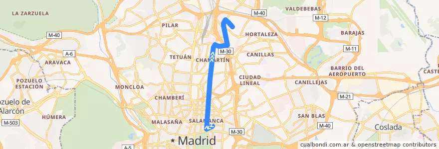 Mapa del recorrido Bus 29: Felipe II → Pinar de Chamartin de la línea  en 마드리드.