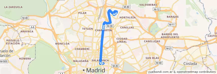 Mapa del recorrido Bus 29: Pinar de Chamartin → Felipe II de la línea  en مدريد.