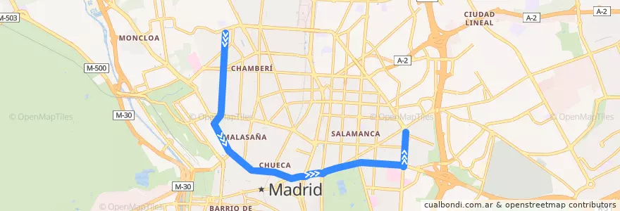 Mapa del recorrido Bus 2: Reina Victoria → Manuel Becerra de la línea  en Madrid.