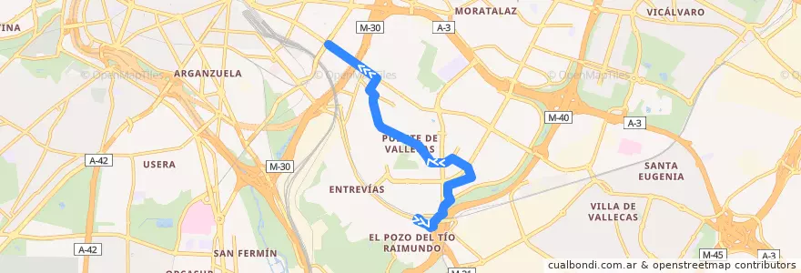 Mapa del recorrido Bus 310: Estación El Pozo → Pacífico de la línea  en Madrid.