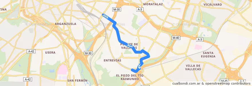 Mapa del recorrido Bus 310: Pacífico → Estación El Pozo de la línea  en Madrid.