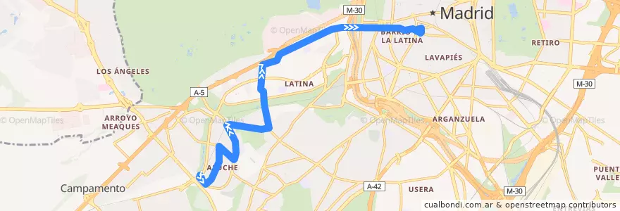 Mapa del recorrido Bus 31: Aluche → Plaza Mayor de la línea  en Madrid.