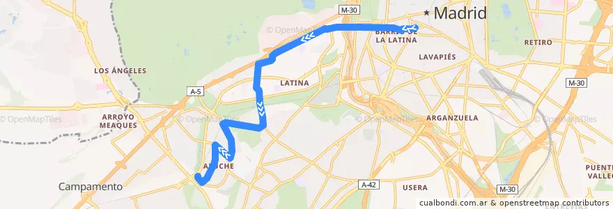 Mapa del recorrido Bus 31: Plaza Mayor → Aluche de la línea  en Madrid.