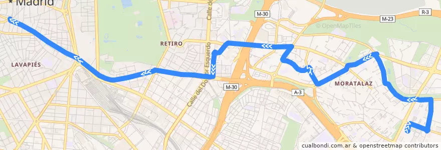 Mapa del recorrido Bus 32: Pavones → Benavente de la línea  en 마드리드.