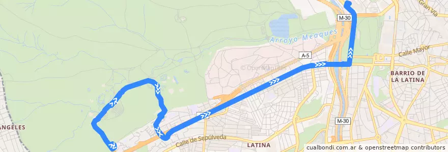 Mapa del recorrido Bus 33: Casa de Campo → Príncipe Pío de la línea  en Madrid.