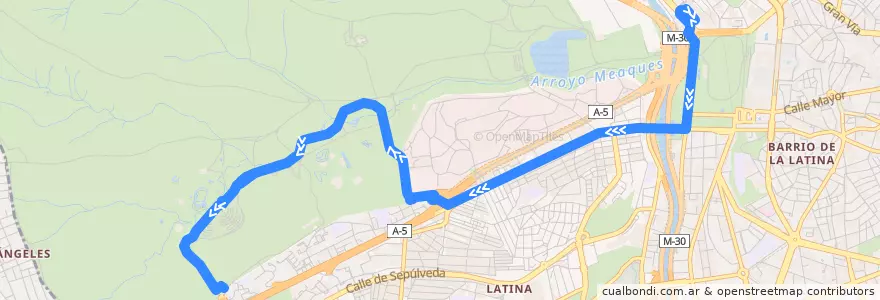Mapa del recorrido Bus 33: Príncipe Pío → Casa de Campo de la línea  en Madrid.