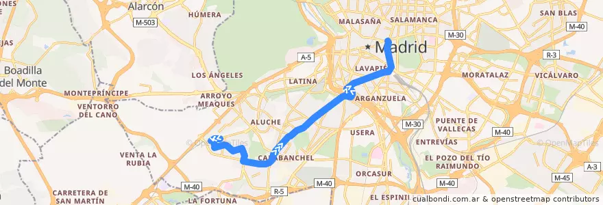 Mapa del recorrido Bus 34: General Fanjul → Cibeles de la línea  en مدريد.