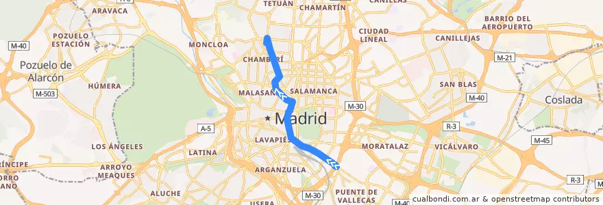 Mapa del recorrido Bus 37: Puente Vallecas → Cuatro Caminos de la línea  en Madrid.