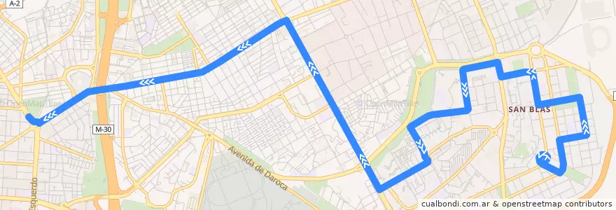 Mapa del recorrido Bus 38: Las Rosas → Manuel Becerra de la línea  en مدريد.