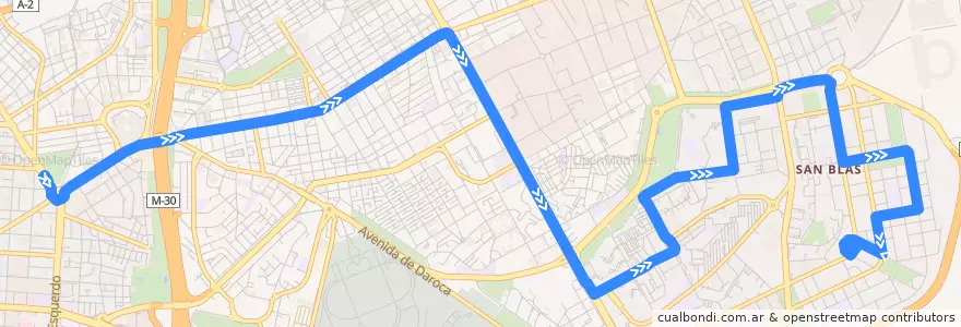 Mapa del recorrido Bus 38: Manuel Becerra → Las Rosas de la línea  en 마드리드.