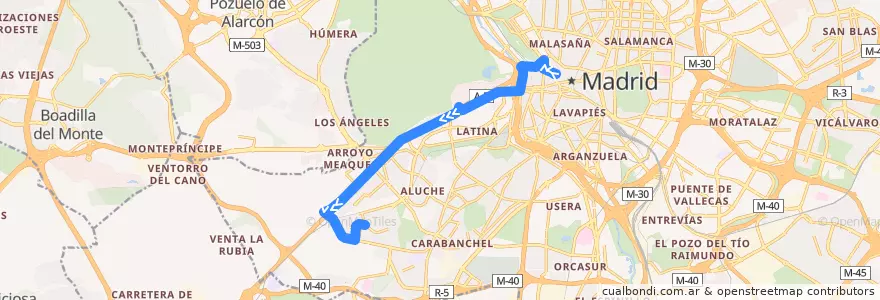 Mapa del recorrido Bus 39: Opera → San Ignacio de la línea  en مدريد.