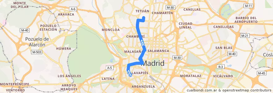 Mapa del recorrido Bus 3: Puerta Toledo → San Amaro de la línea  en Madrid.