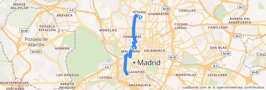 Mapa del recorrido Bus 3: San Amaro → Puerta Toledo de la línea  en 마드리드.