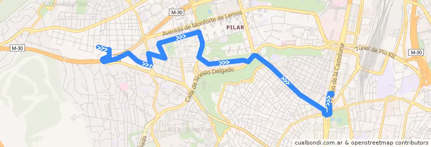 Mapa del recorrido Bus 42: Bº Peñagrande → Plaza Castilla de la línea  en Мадрид.