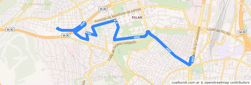 Mapa del recorrido Bus 42: Plaza Castilla → Bº Peñagrande de la línea  en Мадрид.