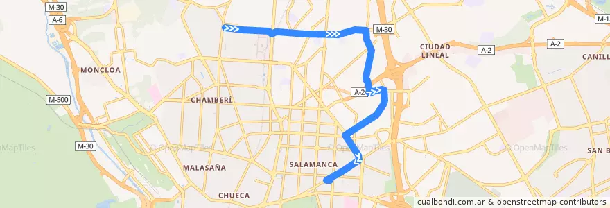 Mapa del recorrido Bus 43: Estrecho → Felipe II de la línea  en Madrid.