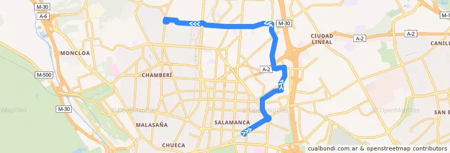 Mapa del recorrido Bus 43: Felipe II → Estrecho de la línea  en Madrid.