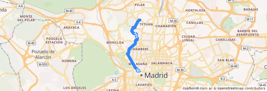 Mapa del recorrido Bus 44: Callao → Marqués de Viana de la línea  en Madrid.