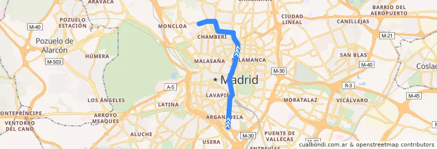 Mapa del recorrido Bus 45: Plaza de Legazpi - Presidente García Moreno de la línea  en Madrid.