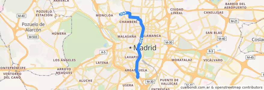 Mapa del recorrido Bus 45: Plaza de Legazpi - Presidente García Moreno de la línea  en مدريد.